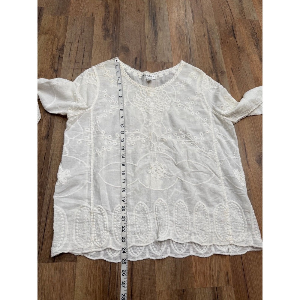 Studio JPR White Embroidered Boho Peasant Top Medium Cotton Gauze Lace - Picture 6 of 8